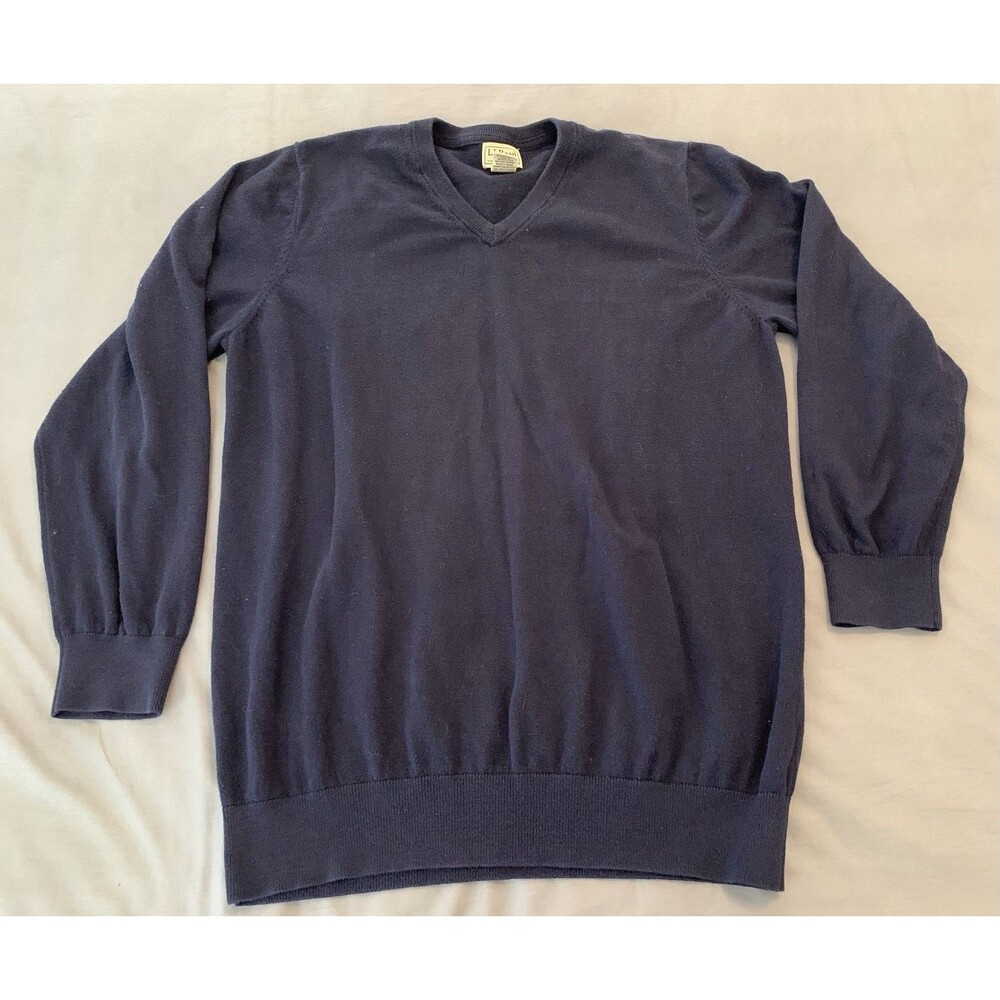 LL Bean X-Large TALL Blue Pullover Long Sleeve Cotton‎ Cashmere Sweater #275552